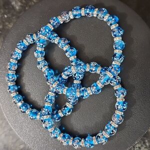 Handmade Glow In The Dark Blue Beaded Bracelet Set